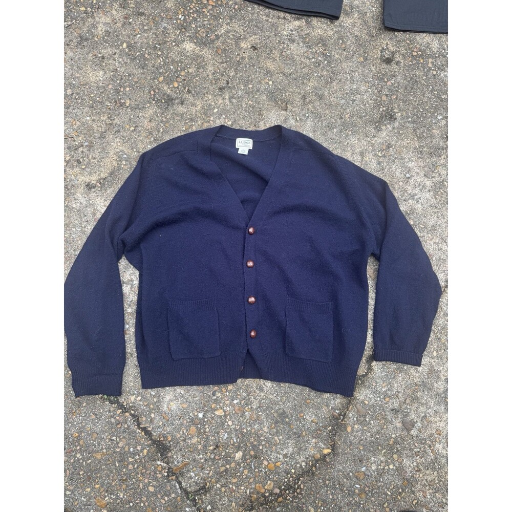 Vtg LL Bean Lambswool VNeck Button Up Cardigan Sweater Mens XL Grandpa Chic 70s